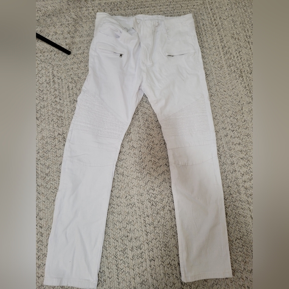 men’s white denim moto jeans skinny size 32 x 30 - Picture 2 of 5